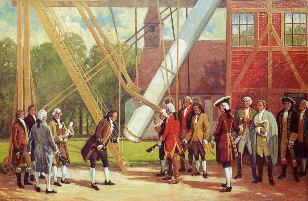 Schröter presents his telescope for the visit of 