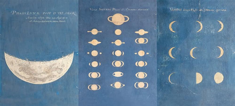 Astronomical illustrations (moon phase, Saturn, Ve