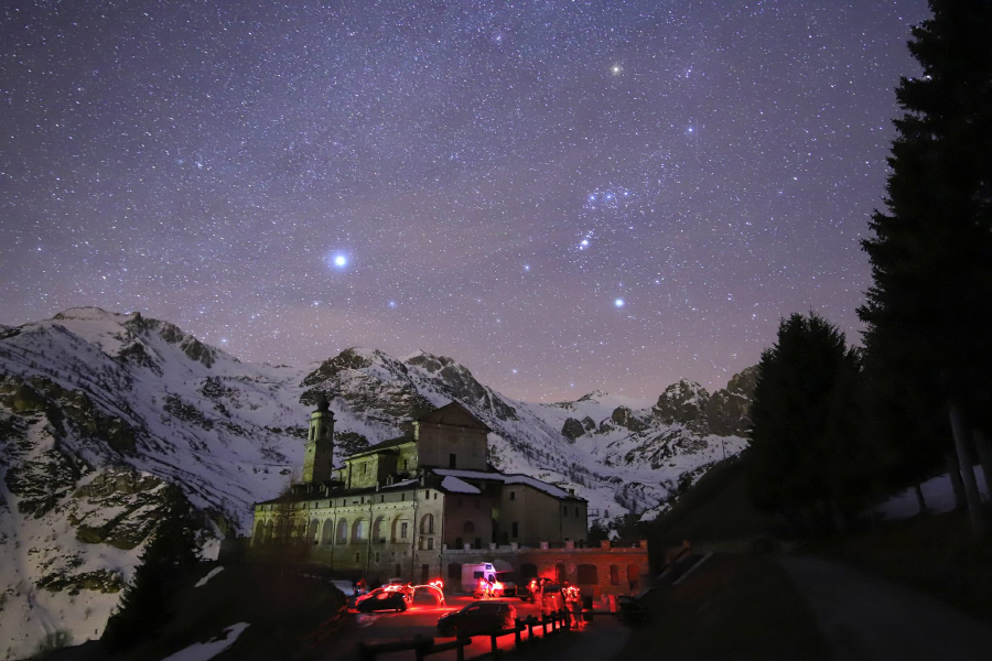 The Sanctuary of San Magno during a starry night (