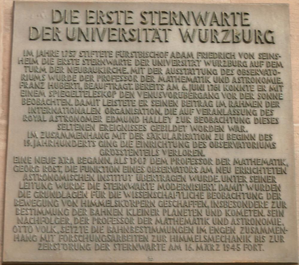 Plaque on the Neubaukirche of Würzburg University