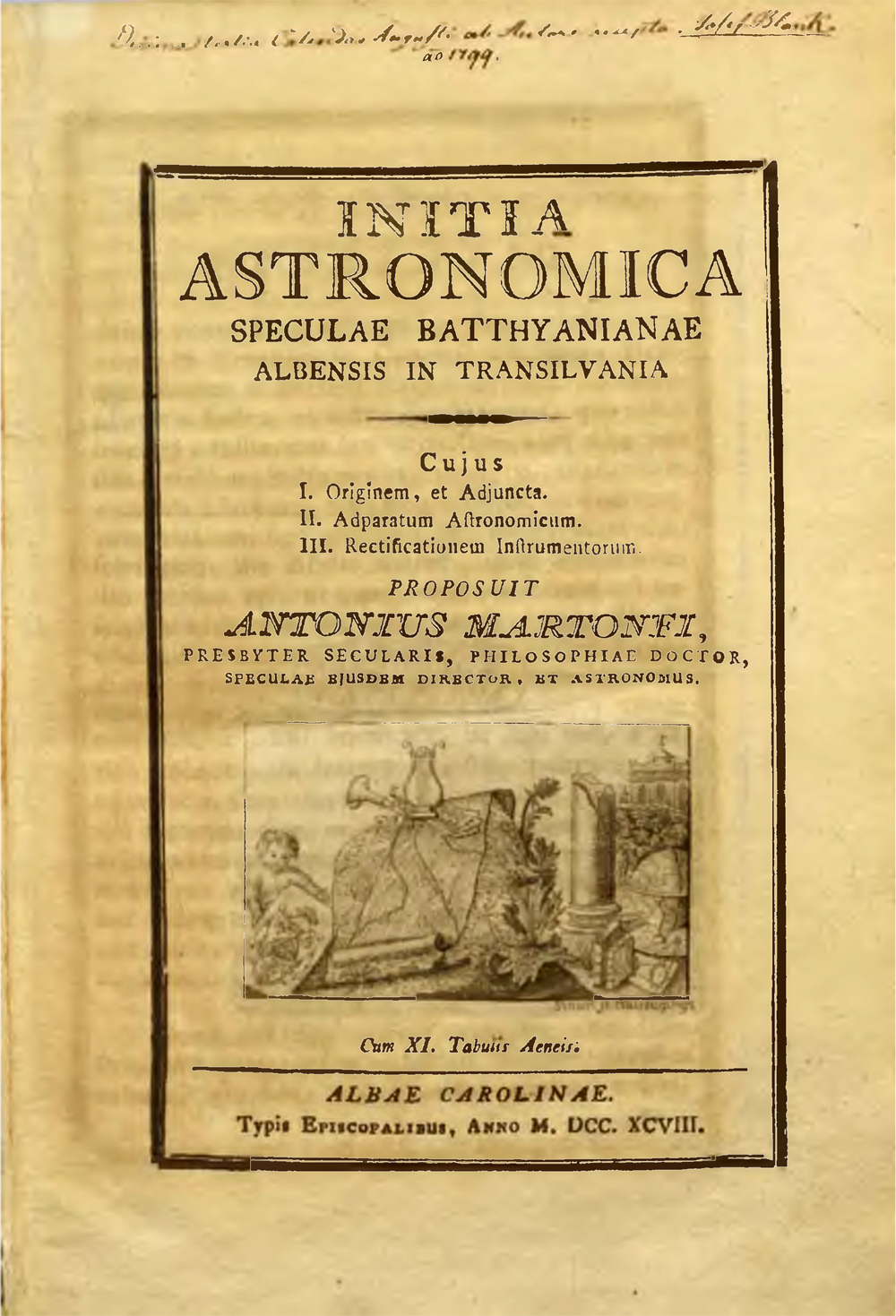 Initia astronomica speculae Batthyanianae Albensis
